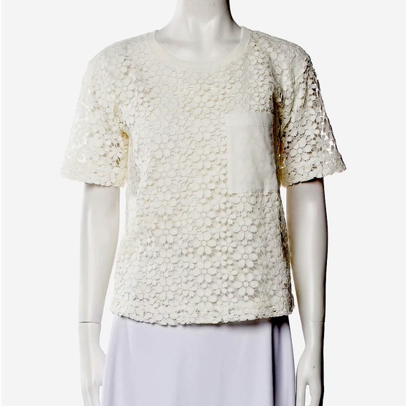 A.L.C White Lace Front Pocket Short Sleeve Shirt - Picture 1 of 6